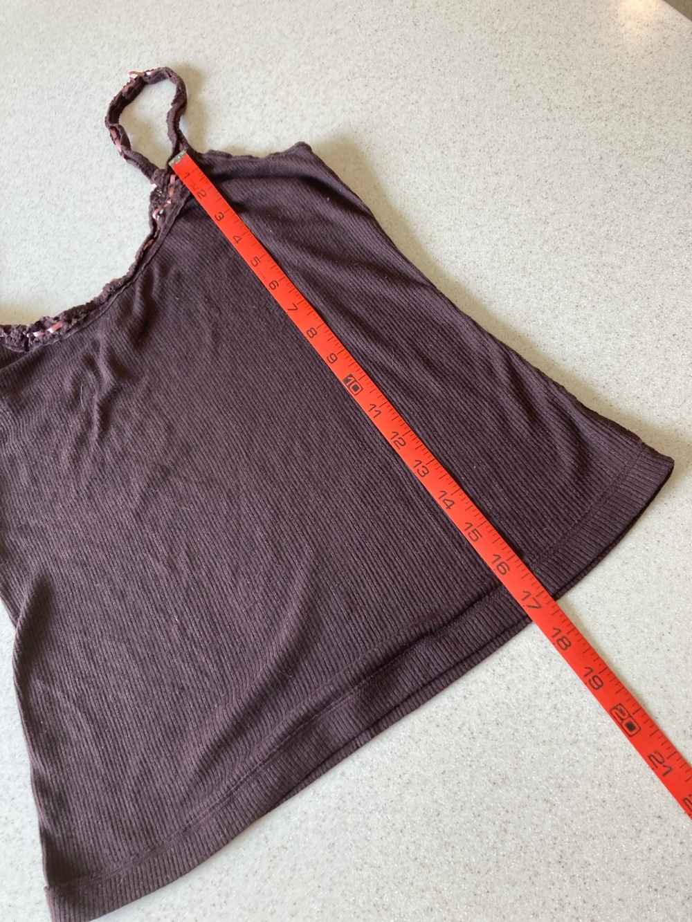 Free People Chocolate Brown Ribbed Tank Pink Contrast Trim Women Size Large - Picture 9 of 12